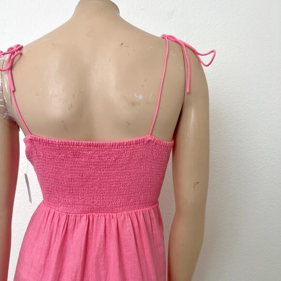 [Old Navy] Pink Linen Blend Square Neck Mini Dress Smocked Tie Straps Sz Large L - Picture 10 of 12